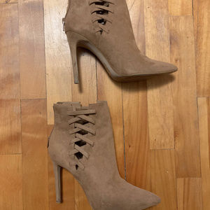 Heeled Suede Booties in Tan